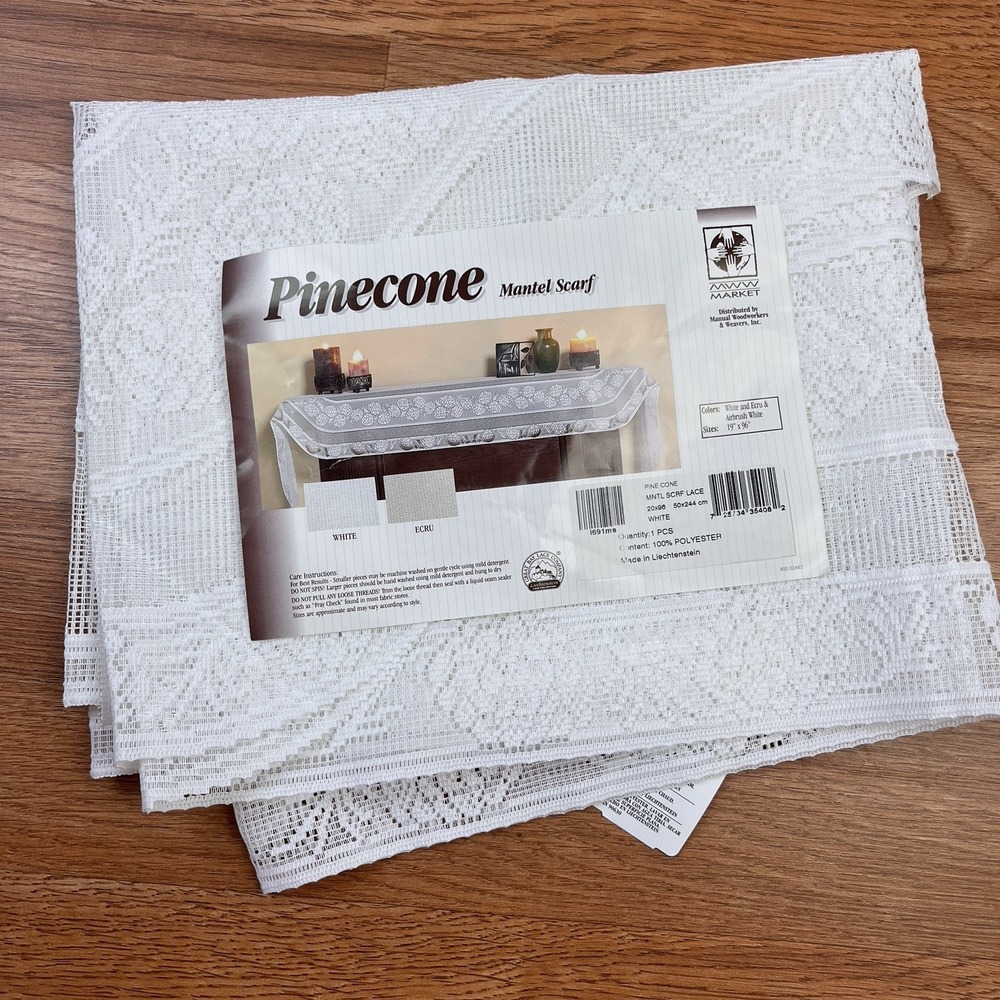 MWW Market Vintage Lace Pinecone Mantel Scarf Christmas Holiday White 20x96" NEW